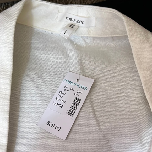 NWT Maurices White Cotton Open Front 3/4 Sleeve Blazer Sz Large - Picture 5 of 5